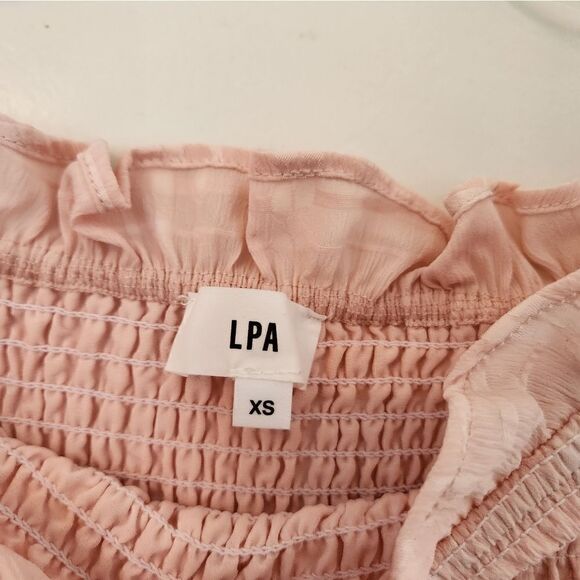 LPA Smocked Mini Dress Ruffle Sleeves in Blush XS - Picture 4 of 5